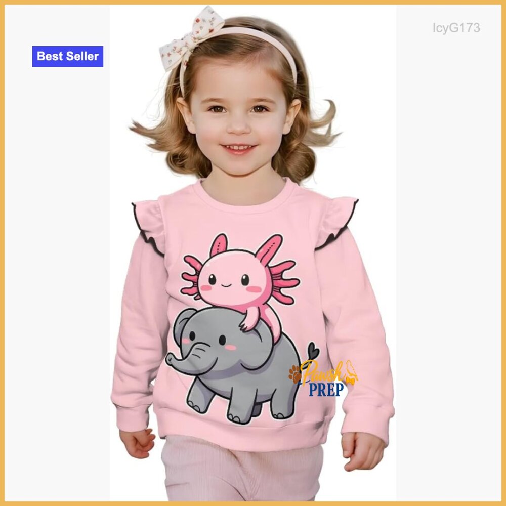 Girls Long Sleeve Sweatshirt Animal Print Ruffled Crewneck Toddler 1t-8y